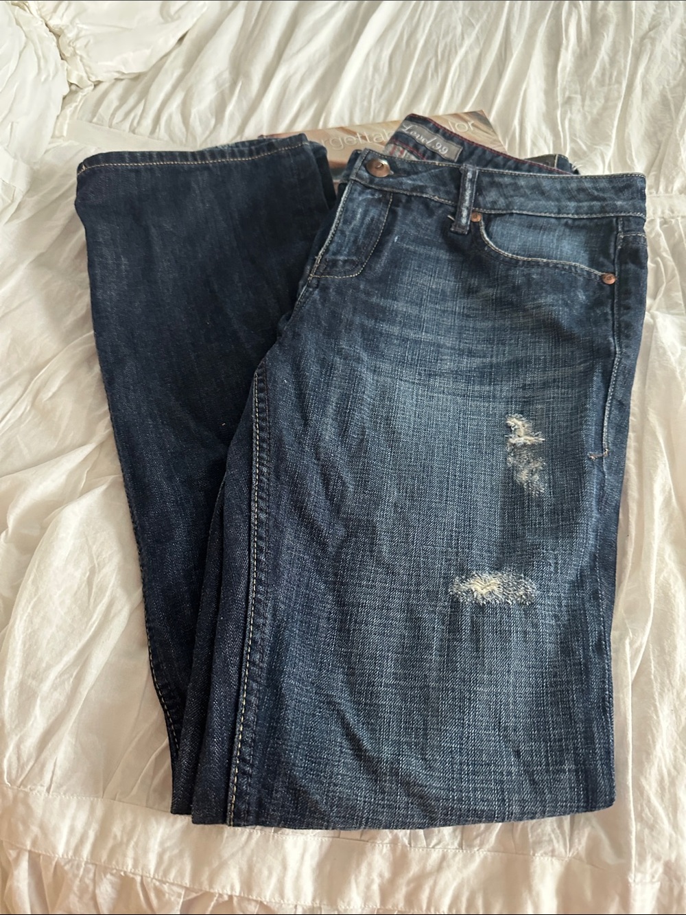 Level 99 Women's Straight Leg Jeans - Dark Wash Blue with Light Distressing